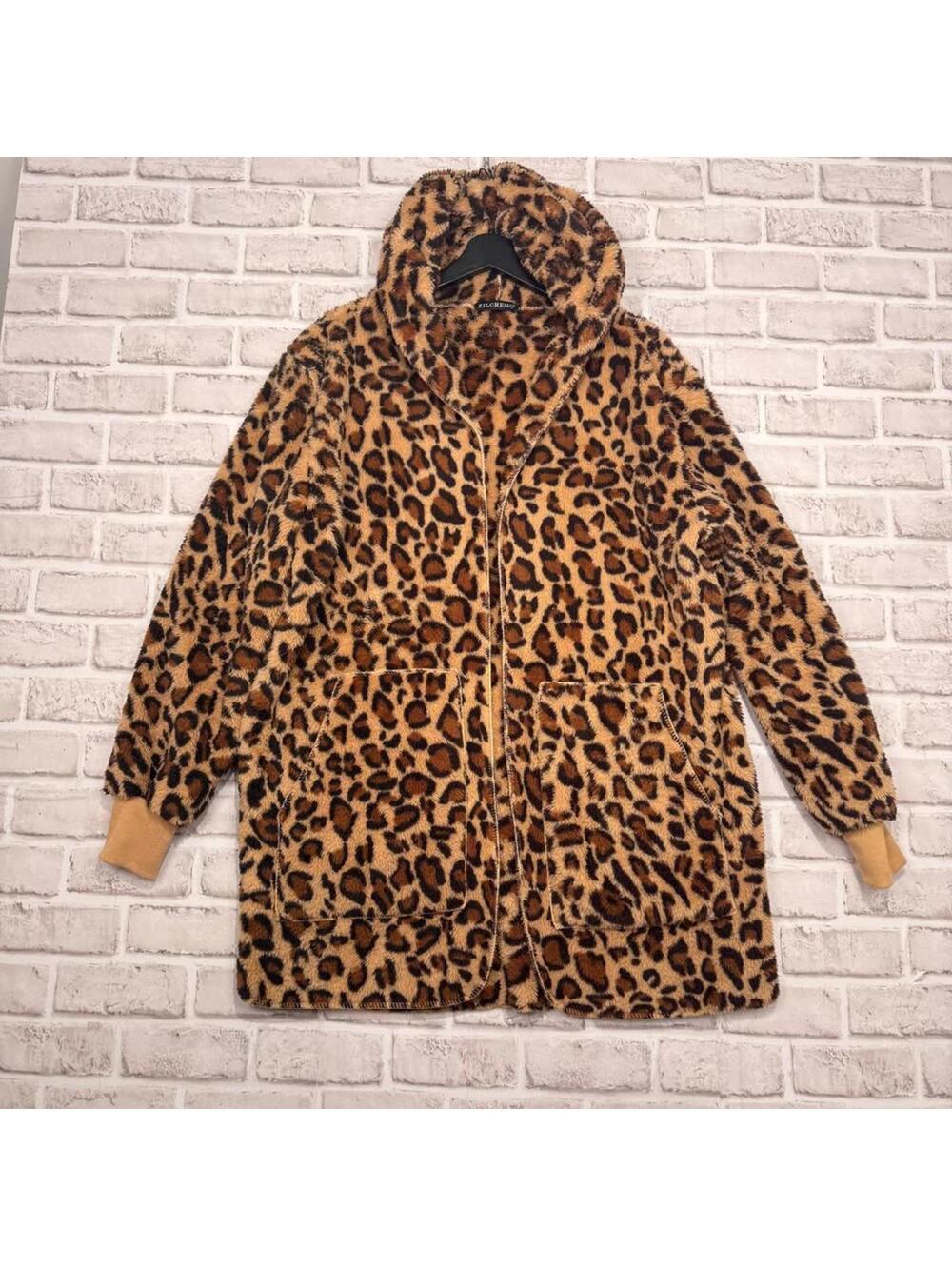 Zilcremo Leopard Print Fleece Jacket Women's M Hooded Cozy